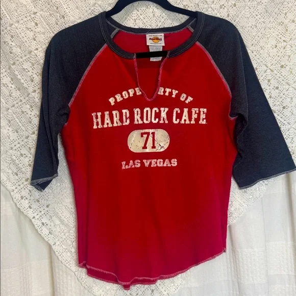 Vintage Hard Rock Cafe Women’s Red/Gray 3/4” Sleeve Tee - Picture 1 of 6